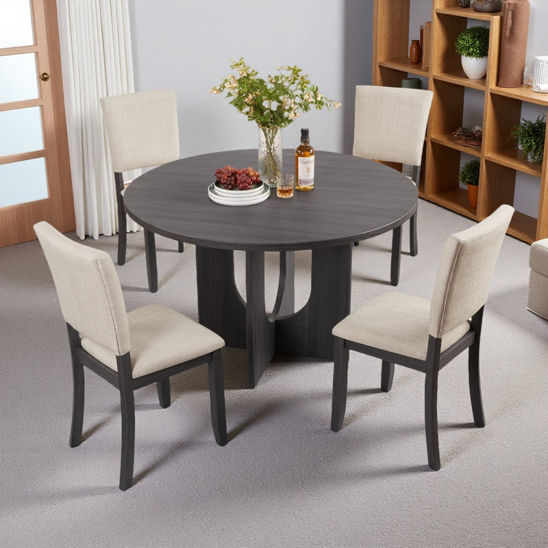 Ensemble de salle à manger rond 47,3 po avec 4 chaises rembourrées, ensemble de table de salle à manger moderne pour 4, ensemble de table de salle à manger 5 pièces pour salon, cuisine