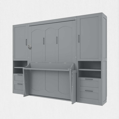 Lit escamotable double avec placard et tiroirs