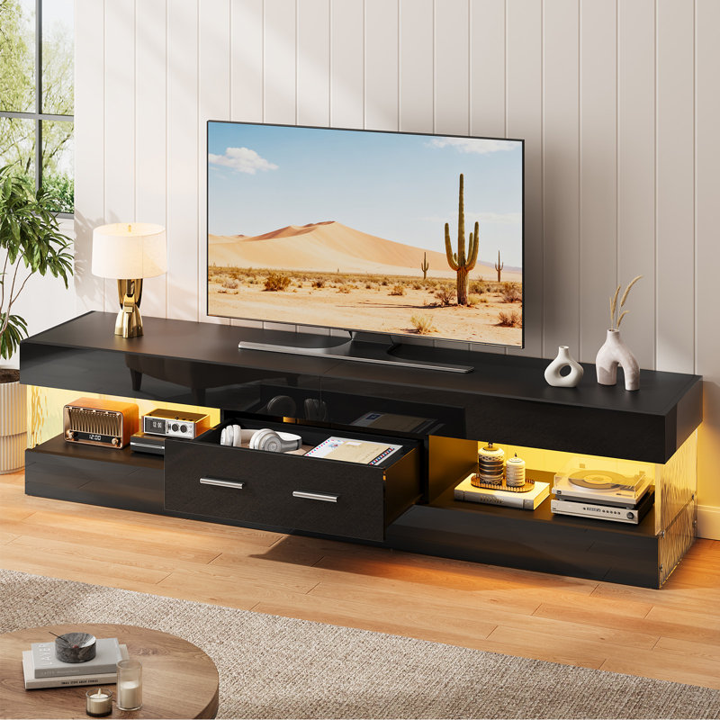 Meuble télé Kruszewski, H 15,75 po x L 13,78 po x l 67 po, Noir, 1