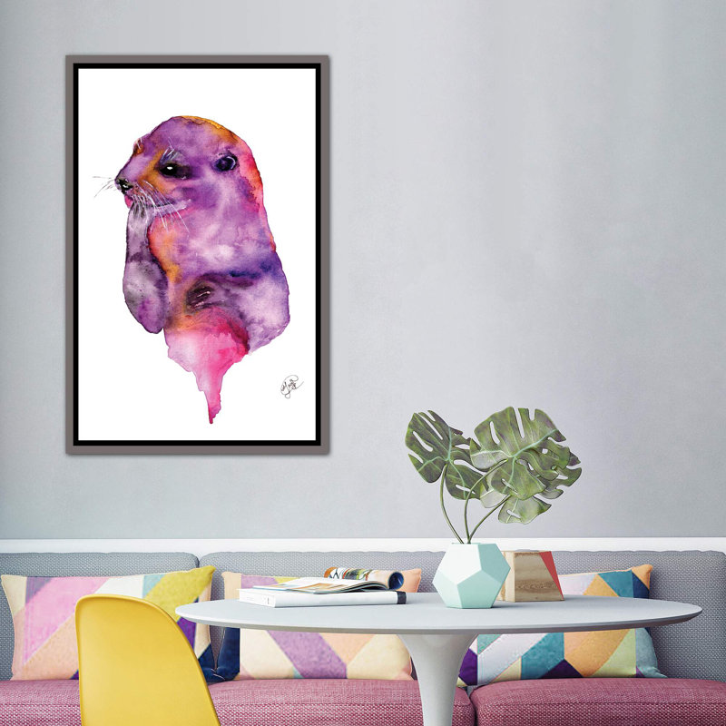 Loutre, art sur toile, Toile encadrée de bois rustique foncé, H 48 po x l 32 po x P 1,5 po
