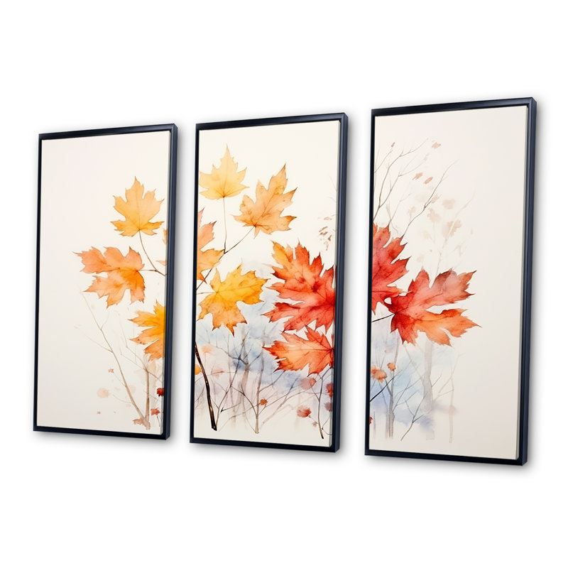 Jaune et orange, feuilles d'automne, beauté I - arbre érable, art mural, Cadre flottant noir, H 28 po x l 36 po x P 1 po