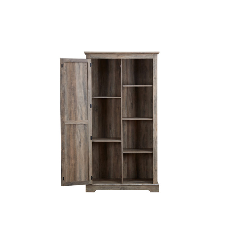 Grande armoire de rangement avec porte de grange et rangement en bois rustique pour ferme, Gris délavé