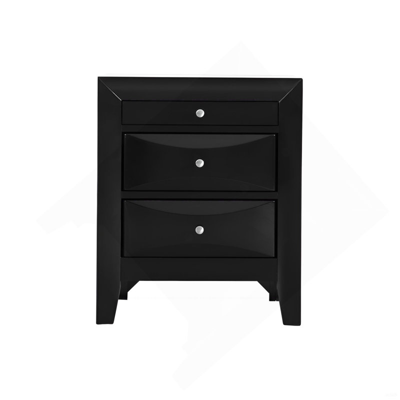 Table de chevet noire élégante avec tiroirs, Noir