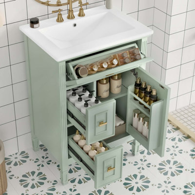 Bathroom Vanity With Sink, Solid Wood And MDF Cabinet With One Flip Drawer, Two Standard Drawers, And Adjustable Shelf, Freestanding Vanity For Bathroom Storage