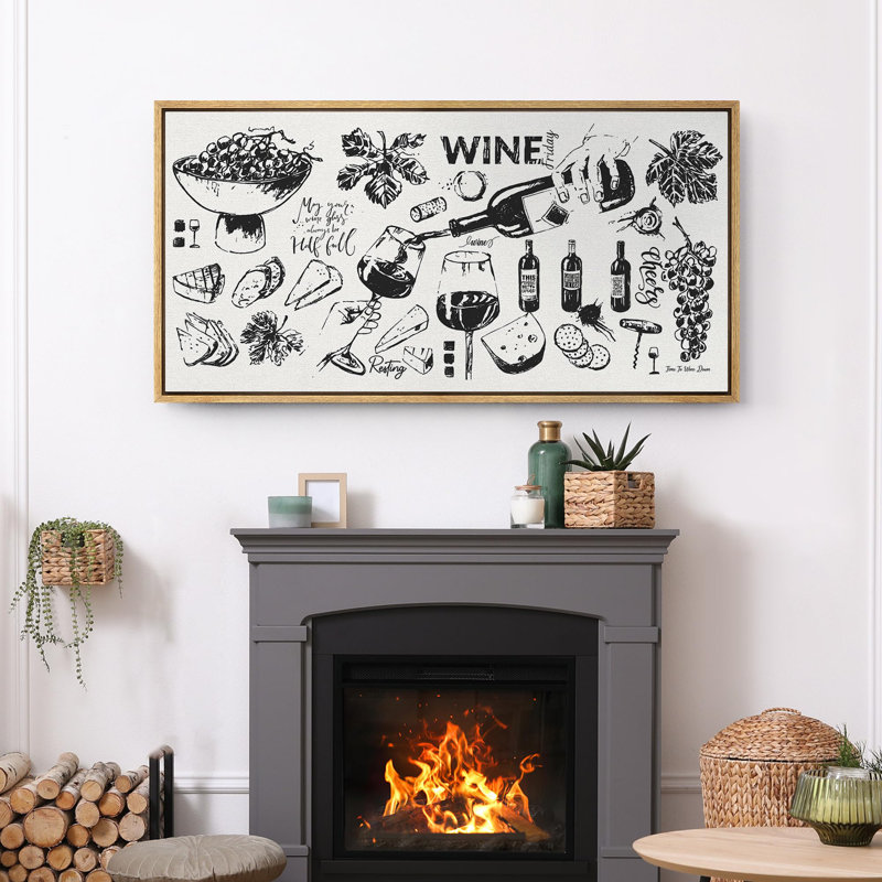 Vin noir et blanc et fromage, art moderne, H 30 po x l 60 po, Naturel