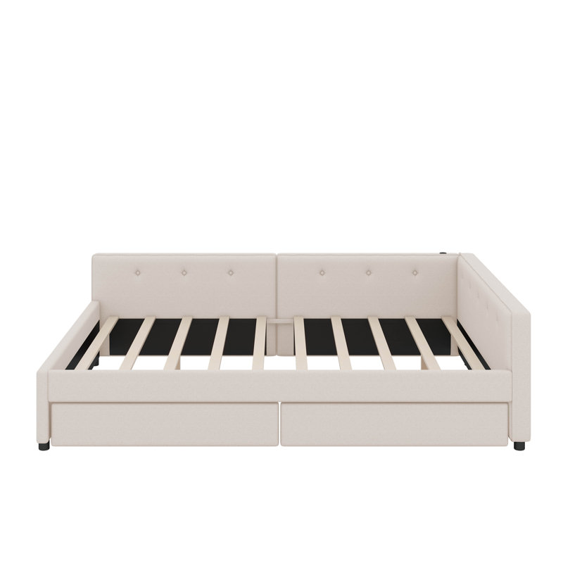 Upholstered Platform Bed With USB And Drawers, Full / Double