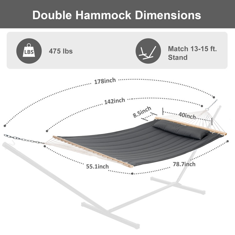 Hamac double à barre d'écartement Volkrad, Gris