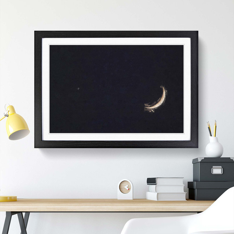 Crescent Moon & Planet Venus in Abstract - Picture Frame Graphic Art Print, 62cm H x 87cm W x 2cm D, Black Framed