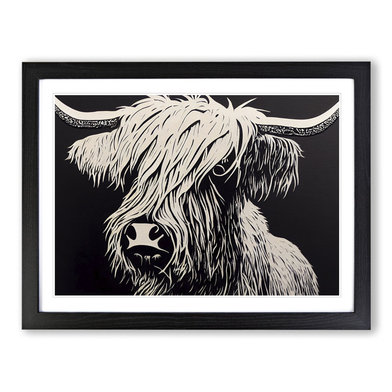 Thrilling Highland Cow - Single Picture Frame Print, 46cm H x 64cm W x 2cm D, Black Framed