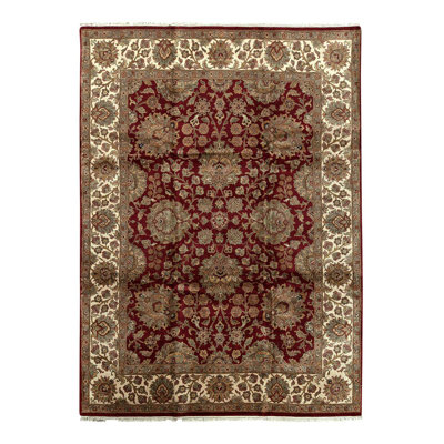 Tapis rouge / ivoire / brun en laine tissé à la main 8 pi 10 po x 12 pi 2 po