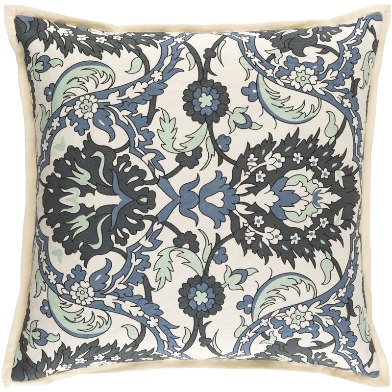 Vincent Embroidered Reversible Pillow Cover, 20" x 20", Pastel Pink/Olive/Charcoal/Black/Ivory, Polyester/Polyfill