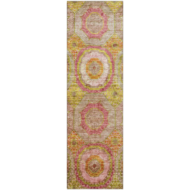 Premium Machine Washable Mayfield AMF2049 Panel Rug, 2'3" x 7'6" Runner, Orange