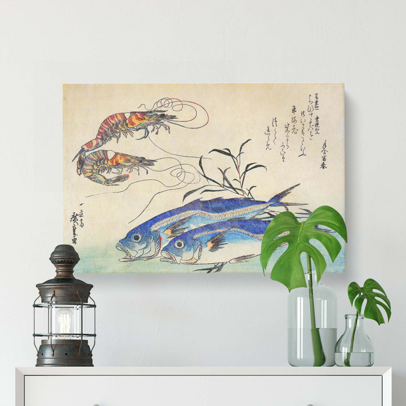Mackerel & Prawns by Utagawa Hiroshige - Wrapped Canvas Print, 35cm H x 50cm W x 3cm D