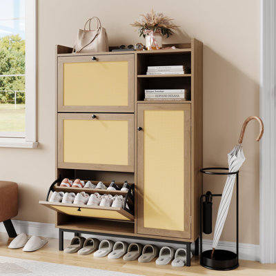 Shoe Cabinet for Entryway with 3 Flip Drawers, Freestanding Shoe Organizer with Metal Legs for Hallway Storage