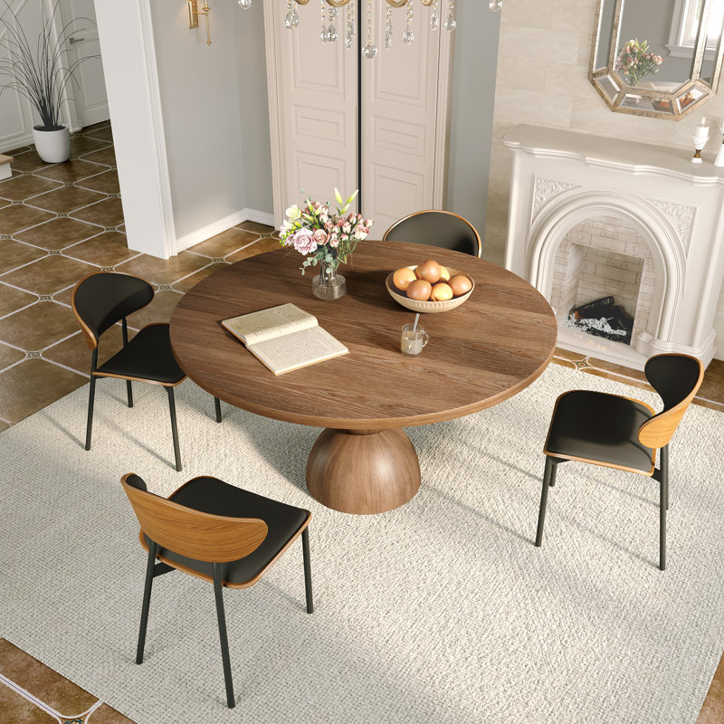 Ensemble de 5 tables de salle à manger Mid-Century rondes en bois massif avec chaises de cuisine rembourrées confortables pour 4
