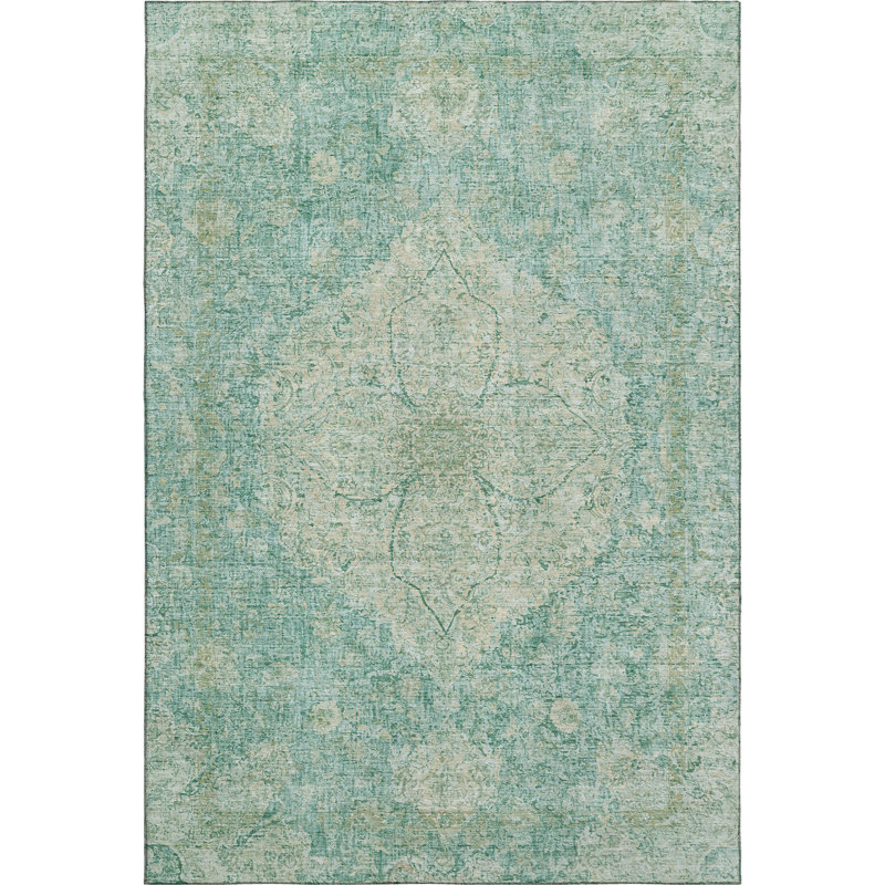 Premium Machine Washable Mayfield AMF2136 global Rug, Teal, 2'6" x 3'10"
