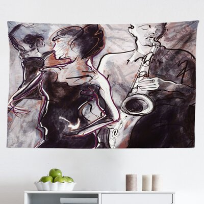 Ambesonne Music Tapestry, Illustration Of Jazz Man Playing The Saxophone With Dancers Classic Design, Fabric Wall Hanging Decor For Bedroom Living Roo -  East Urban Home, 73251F41807C4CBDA1DA4CF364832B80