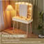 Petit meuble-lavabo avec miroir et lumières, grande capacité de rangement et miroir coulissant, ensemble de meuble-lavabo avec deux tiroirs cannelés, coiffeuse 3 couleurs d'éclairage (blanc)