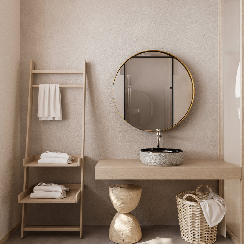 Armoire à pharmacie ronde avec cadre en métal mat 31,5 pouces avec miroir et tablettes réglables, finition de haute qualité, look intérieur moderne pour salle de bain, tablettes