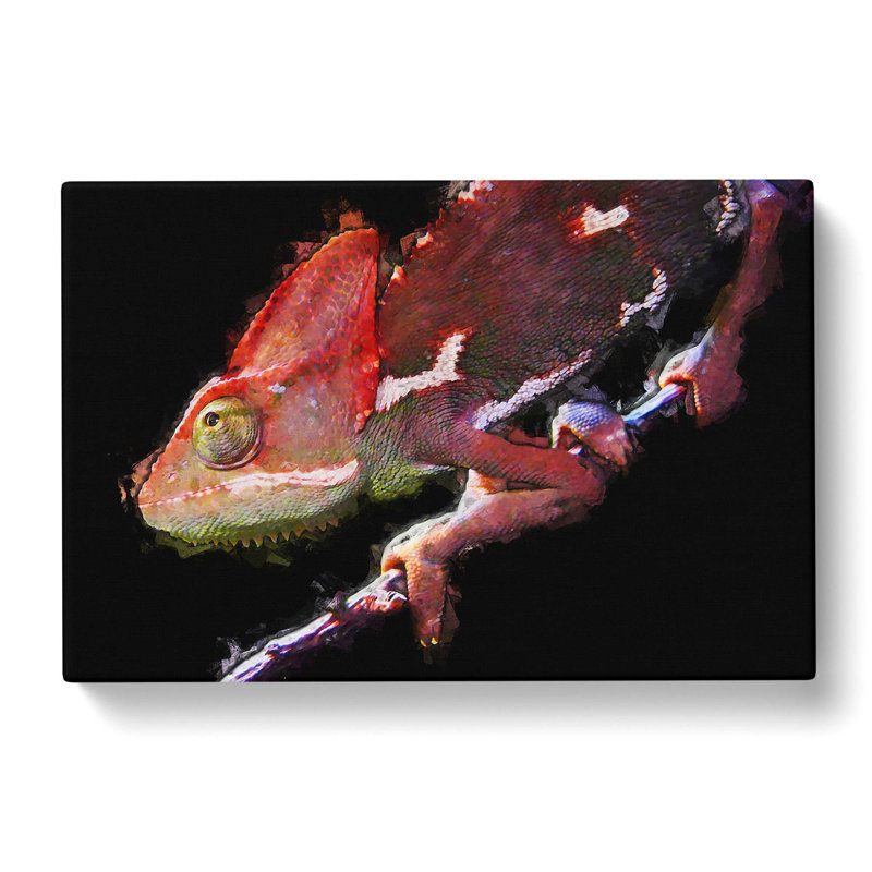 Red Chameleon Lizard In Abstract - Wrapped Canvas, 60cm H x 91cm W x 3cm D