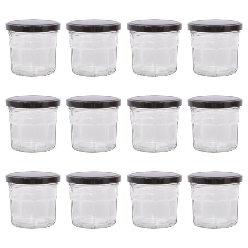 Glass Jar - Set of 12, 130ml, Black