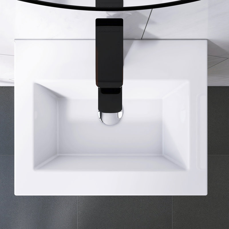 Armoire de meuble-lavabo et lavabo flottant 18 po en noyer de Californie avec cuve en céramique intégrée, Noyer de Californie