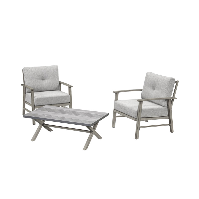 Seehill Aluminum Patio Furniture Set, 3 Pieces Outdoor Patio Bistro Set With Washable Thick Cushions, All Weather Outdoor Conversation Sets With Coffee Table For Backyard, Balcony, Lawn, Limed Oak