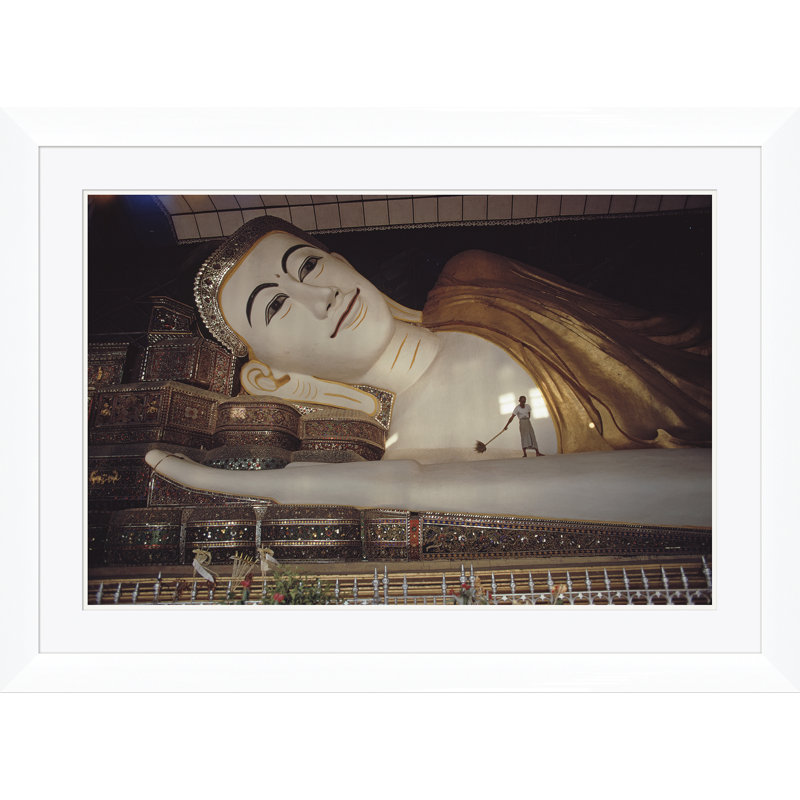 Shwethalyaung Buddha Print by Slim Aarons, 30" H x 41" W x 1.5" D, White Single Picture Framed