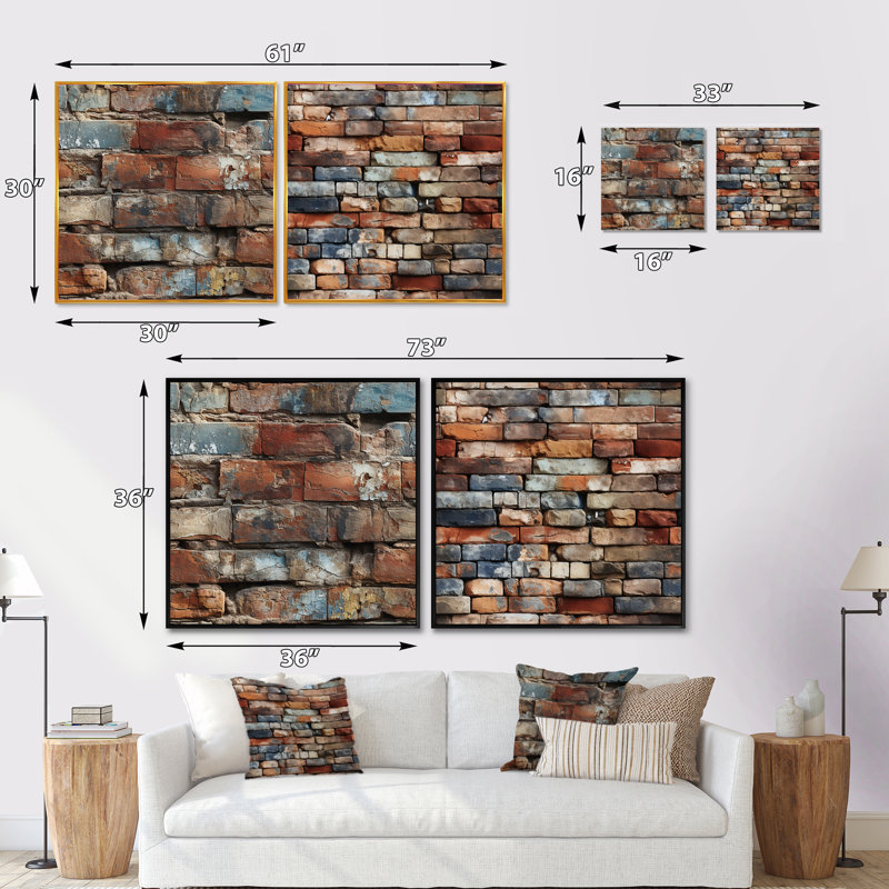 Andreoni - Ensemble de 2 collages carrés abstraits, H 16 po x l 33 po, Toile tendue