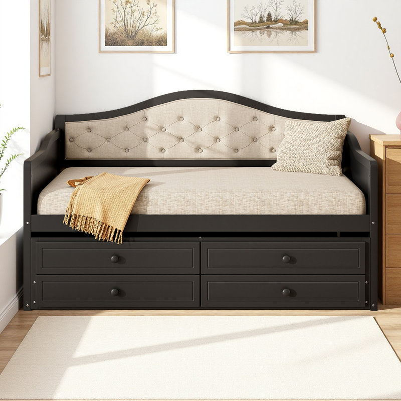 Twin Daybed with Trundle and Storage Drawers, Black
