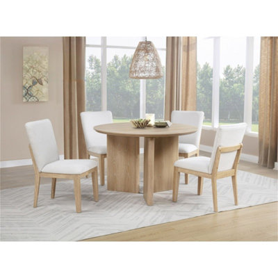 Table de salle à manger ronde en bois de chêne naturel naturel, table de salle à manger contemporaine
