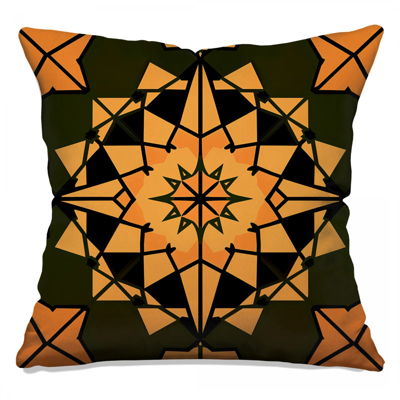 Coussins décoratifs orange à double face Kaléidoscope géométrique, 14 X 14 pouces