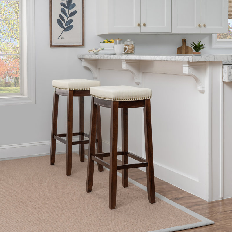 Bartonville Counter & Bar Solid Wood Backless Stool with Upholstered Seat, Bar Stool (32.25" Seat Height)