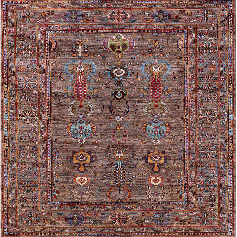 Tapis brun à motif oriental, Carré 4 pi