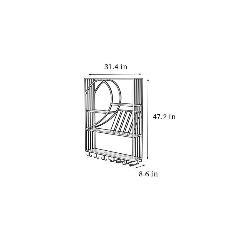 Iron side-guard wall-mounted wine rack, Gold, 47.2" H x 31.4" W x 8.6" D
