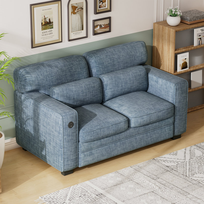 Pull Out Sofa Bed, Queen Size Sleeper Sofa with 2 USB Charging Ports, Comfortable Loveseat Sleeper with Removable Covers