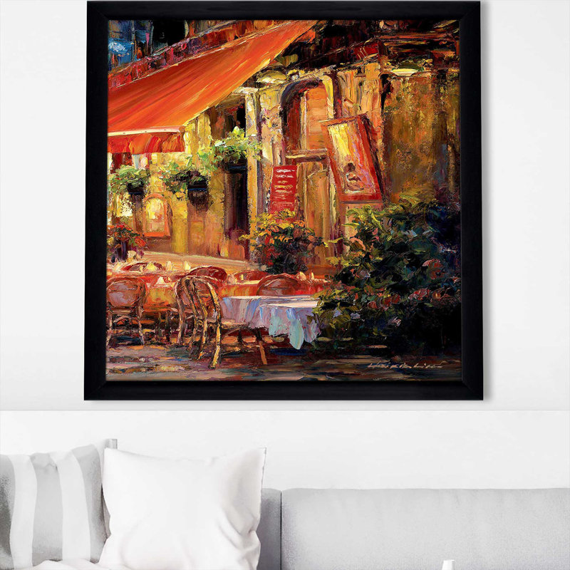 «Cafe in Light II» par Haixia Liu - Peinture, Cadre noir, H 37,5 po x l 37,5 po x P 1 po