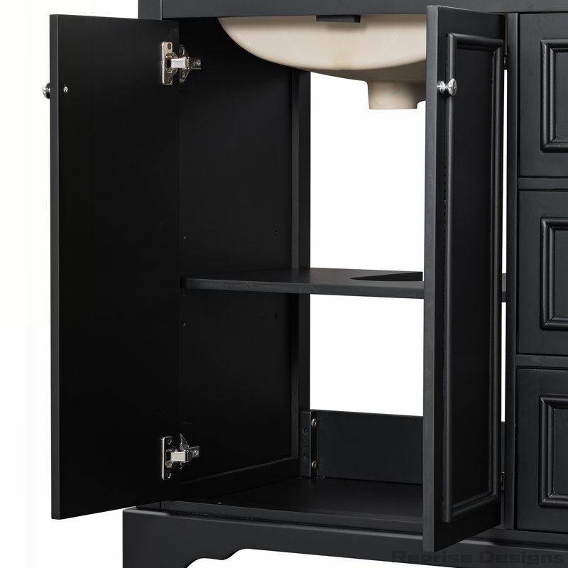 Meuble-lavabo de 36 po avec lavabo en céramique, tablette réglable en forme de U, Blanc