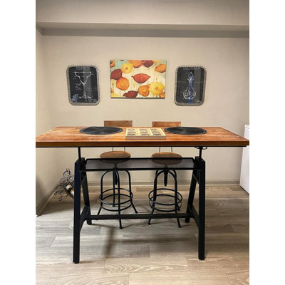 Dining  table Pine Rectangular Solid Wood Top with Iron Base Dining Table