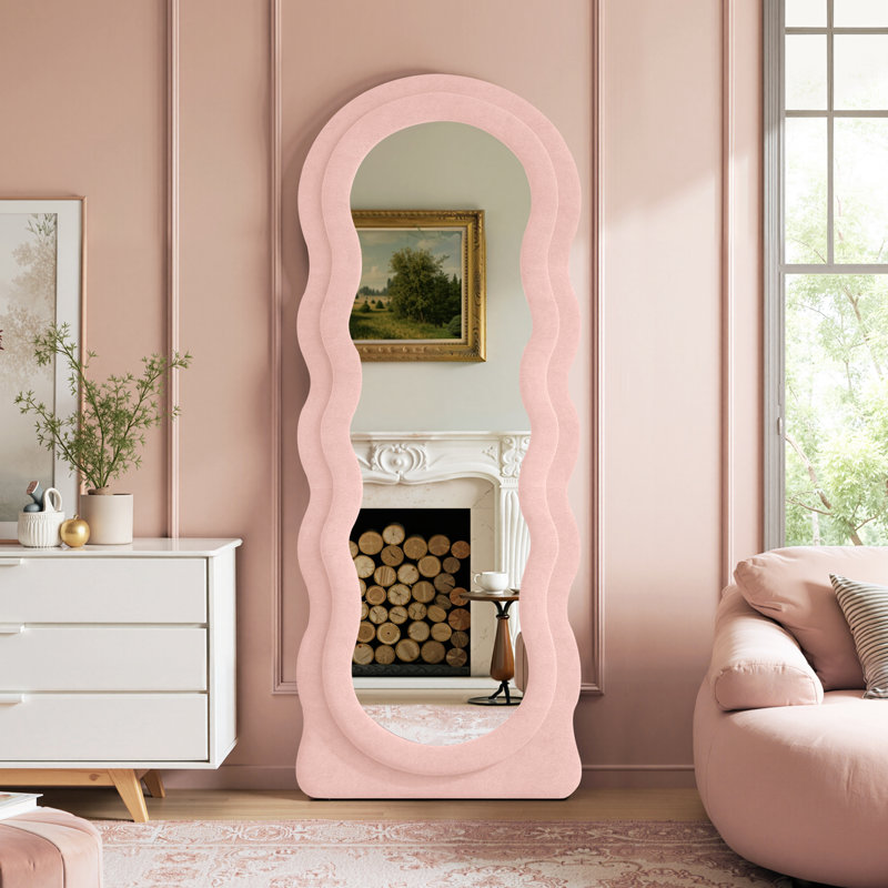 Irregular Wavy Full Length Mirror, 63" x 24", Pink