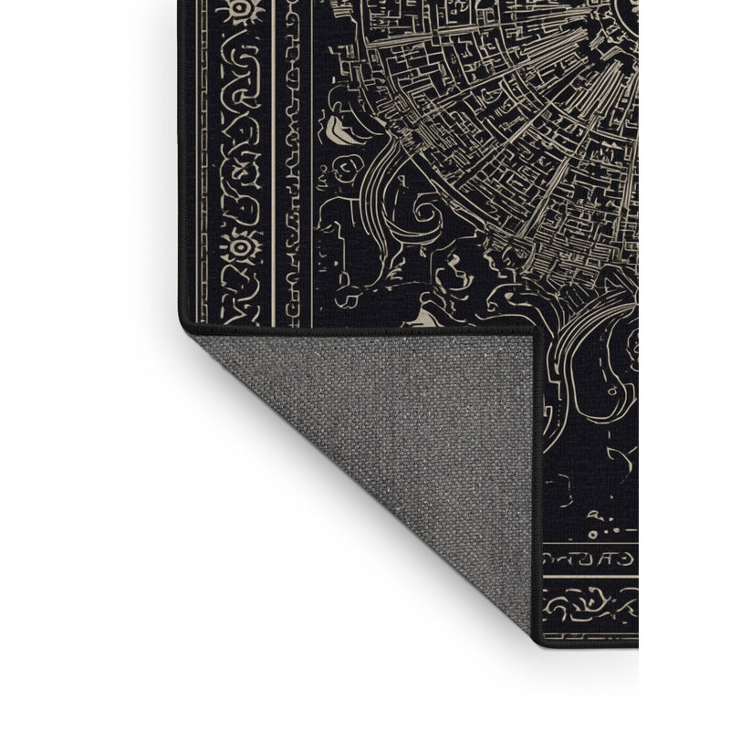 Soft Plush Mondale Virtual City Map Traditional Oriental Area Rug in Gray – Black Binding, 5x7