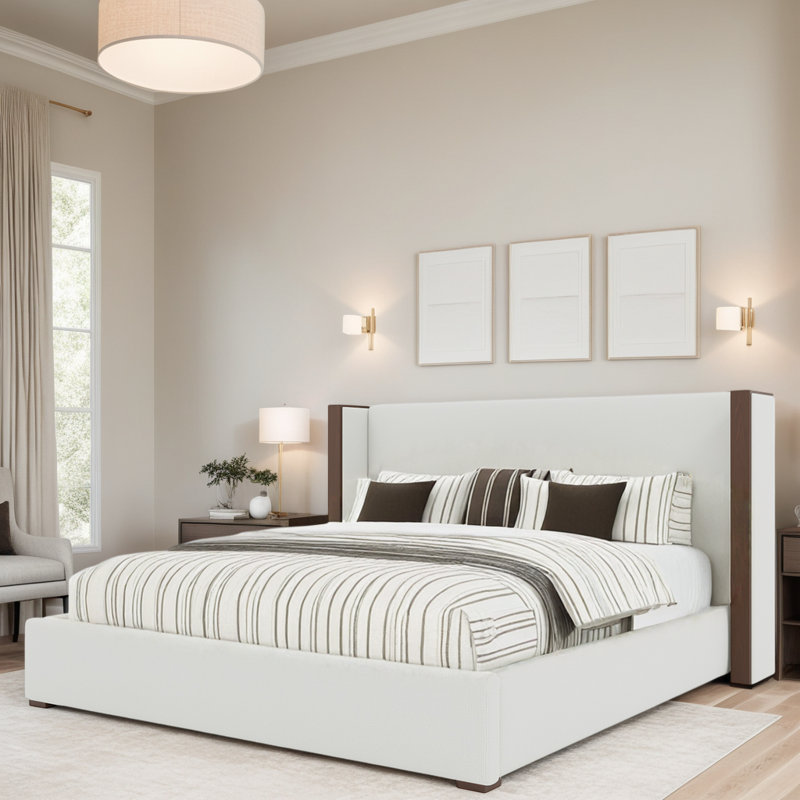 Irenne Low Upholstered Bed, King, Boucle Natural