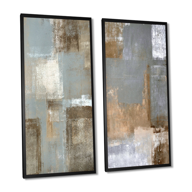 «Gray Meets Brown Abstract Art VI», ensemble de 2 peintures sur toiles, H 40 po x l 40 po x P 1 po, Cadre photo noir