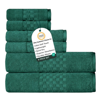 6 Piece 100% Cotton Towel Set | Combed Cotton Bath Towels, Hand Towels & Washcloths | 625 GSM Super Absorbent, Quick Dry, Plush, Double Stitched