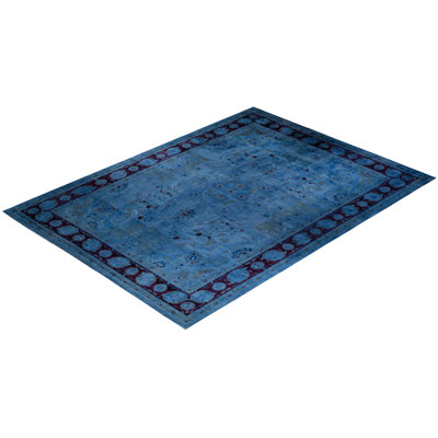 Tapis bleu contemporain en laine noué à la main Haydon 10 pi 3 po x 14 pi 2 po