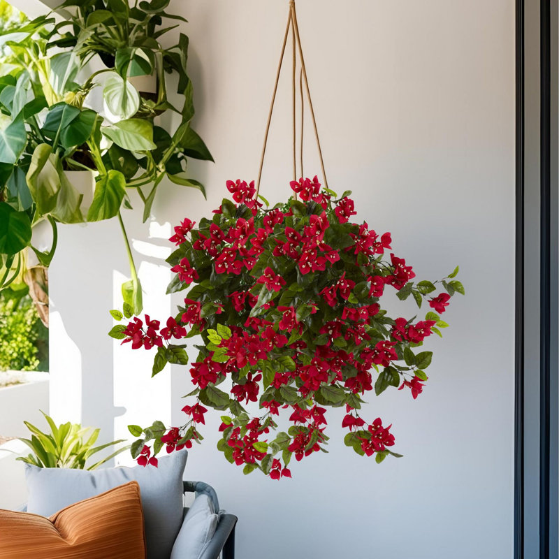 28 po Bougainvillée artificielle résistante aux rayons UV (intérieur / extérieur) - ensemble de 2, Rouge