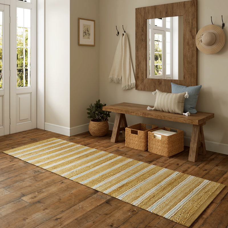 Coastal Striped Jute Blend Hand-Woven Indoor Area Rug, Runner 2'6" x 7'9"