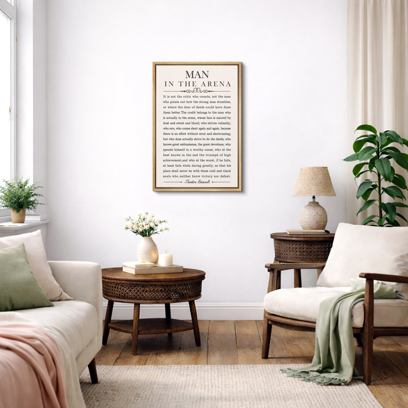 «Man In The Arena», Discours par Theodore Roosevelt, mots inspirants, impression sur toile, art mural, H 24 po x l 16 po