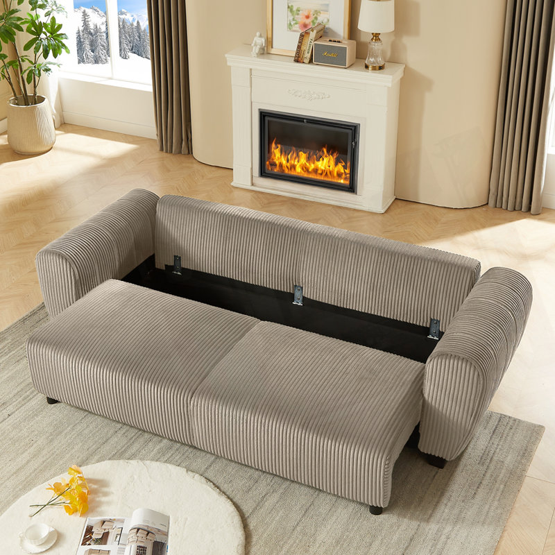 Canapé-lit rembourré convertible 2-en-1 avec coussins et rangement, Marron clair