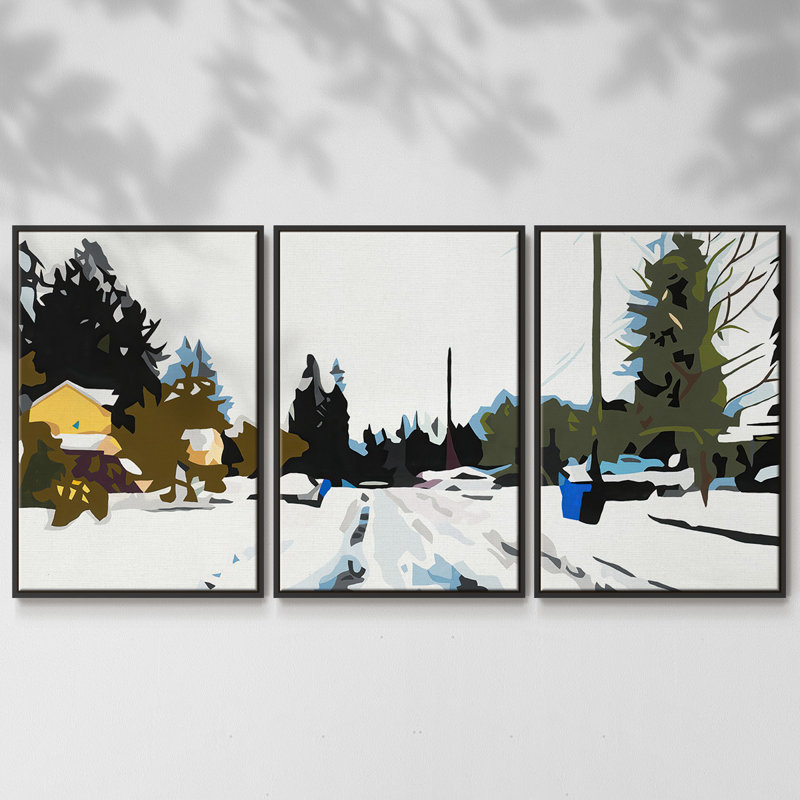 Hiver - Toile encadrée de plusieurs pièces, H 24 po x l 48 po x P 2 po, Noir